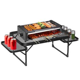 Foldable Camping Table Collapsible Picnic Aluminum Alloy Grill Stand 88Lbs Max Load Bbq Table With 2 Side Trays