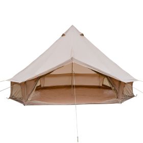 13.1Ft Oxford Bell Tent For Family Camping Spacious Yurt Tent With Stove Jack, 4 Season Glamping Shelter, Waterproof Oxford Hot Tent For 4-8 People (Color: BEIGE)