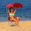 Foldable Beach Canopy Chair Sun Protection Camping Lawn Canopy Chair 330Lbs Load Folding Seat W/ Cup Holder For Beach Poolside Travel Picnic