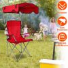 Foldable Beach Canopy Chair Sun Protection Camping Lawn Canopy Chair 330Lbs Load Folding Seat W/ Cup Holder For Beach Poolside Travel Picnic