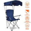 Foldable Beach Canopy Chair Sun Protection Camping Lawn Canopy Chair 330Lbs Load Folding Seat W/ Cup Holder For Beach Poolside Travel Picnic