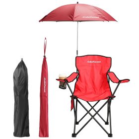 Camping Chair With Umbrella Lightweight Foldable Outdoor Chair With Cup Holder Detachable Sun Canopy Carrying Bag 330Lbs Max Load For Beach Picnic Tra (Color: Red)