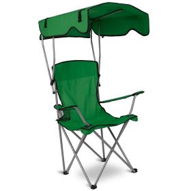 Foldable Beach Canopy Chair Sun Protection Camping Lawn Canopy Chair 330Lbs Load Folding Seat W/ Cup Holder For Beach Poolside Travel Picnic (Color: Green)