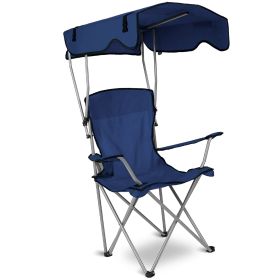 Foldable Beach Canopy Chair Sun Protection Camping Lawn Canopy Chair 330Lbs Load Folding Seat W/ Cup Holder For Beach Poolside Travel Picnic (Color: NAVYBLUE)