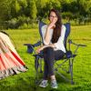 Foldable Camping Chair 330Lbs Load Heavy Duty Steel Lawn Chair Collapsible Chair With Reclining Backrest Angle Cup Holder Pillow Side Pocket Carry Bag
