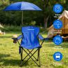Camping Chair With Umbrella Lightweight Foldable Outdoor Chair With Cup Holder Detachable Sun Canopy Carrying Bag 330Lbs Max Load For Beach Picnic Tra