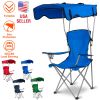 Foldable Beach Canopy Chair Sun Protection Camping Lawn Canopy Chair 330Lbs Load Folding Seat W/ Cup Holder For Beach Poolside Travel Picnic