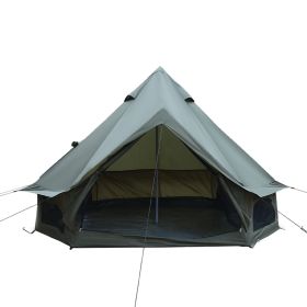 9.8Ft Oxford Bell Tent For Family Camping Spacious Yurt Tent With Stove Jack, 4 Season Glamping Shelter, Waterproof Oxford Hot Tent For 3-4 People (Color: DARKGREEN)