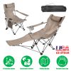 Reclining Camping Chair With Footrest 4-Position Adjustable Outdoor Folding Chair Heavy Duty Portable Camping Lounge Chair With Headrest Cup Holder &
