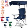 Foldable Beach Canopy Chair Sun Protection Camping Lawn Canopy Chair 330Lbs Load Folding Seat W/ Cup Holder For Beach Poolside Travel Picnic