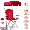 Foldable Beach Canopy Chair Sun Protection Camping Lawn Canopy Chair 330Lbs Load Folding Seat W/ Cup Holder For Beach Poolside Travel Picnic