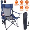 Foldable Camping Chair 330Lbs Load Heavy Duty Steel Lawn Chair Collapsible Chair With Reclining Backrest Angle Cup Holder Pillow Side Pocket Carry Bag