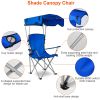 Foldable Beach Canopy Chair Sun Protection Camping Lawn Canopy Chair 330Lbs Load Folding Seat W/ Cup Holder For Beach Poolside Travel Picnic