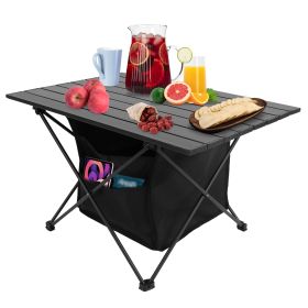 Foldable Camping Table With Storage Basket Rustproof Portable Aluminum Alloy Roll-Up Camping Table With Carrying Bag For Camping Hiking Bbq Picnic Fis (size: L)