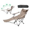 Reclining Camping Chair With Footrest 4-Position Adjustable Outdoor Folding Chair Heavy Duty Portable Camping Lounge Chair With Headrest Cup Holder &
